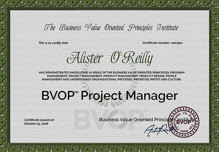BVOP Project Product and People management Certificate
